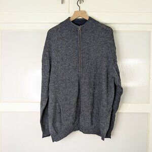 Pendleton Full Zip Mock Neck Heathered Blue Sweater Cardigan 100% Wool Size XL